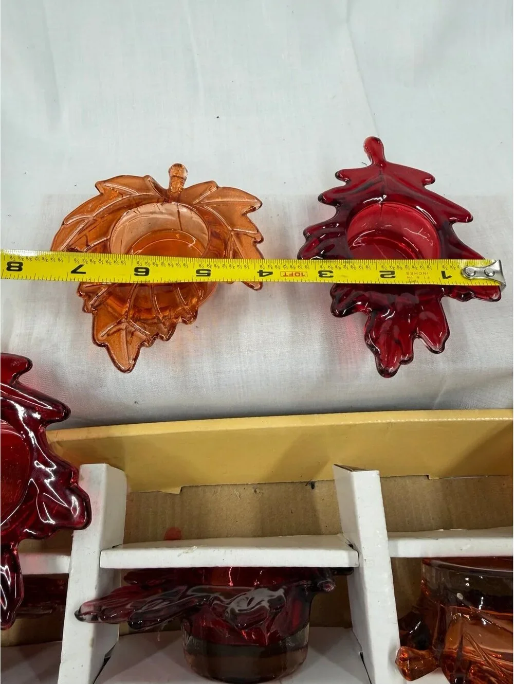 12 Vintage Orange Glass Maple Leaf Tealight Candle Holders Christmas- fall items